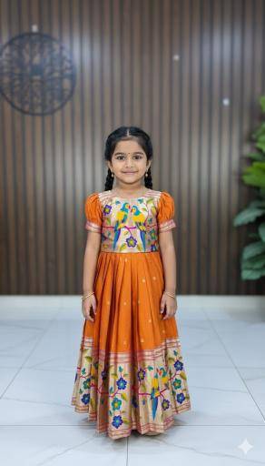 kids paithani gown silk Surat wholesale market for baby clothes